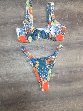 Two Piece Swim Mod Sexy Low Cut Ruched Bikini Top With High Leg Bottoms Medium
